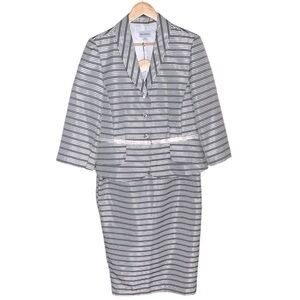 Vintage Nicolette 2-Piece Silver Striped Jacket & Skirt Set